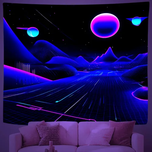 Vista 8 de QpaZynthy Tapiz de túnel de luz negra, tapiz de onda de vapor que brilla en la oscuridad, tapiz reactivo a los rayos UV, tapices de luz negra, neón