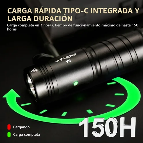 Vista 5 de V6 - Linterna recargable de 1300 lúmenes, linternas LED compactas y potentes con carga rápida tipo C, indicador de batería inteligente, 6 modos