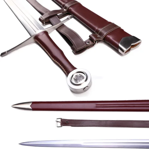 Vista 5 de Espada medieval de Arturo rey occidental de 49 pulgadas41.5 pulgadas, con funda de cuero, afilada espiga completa, real, espada larga de dos manos