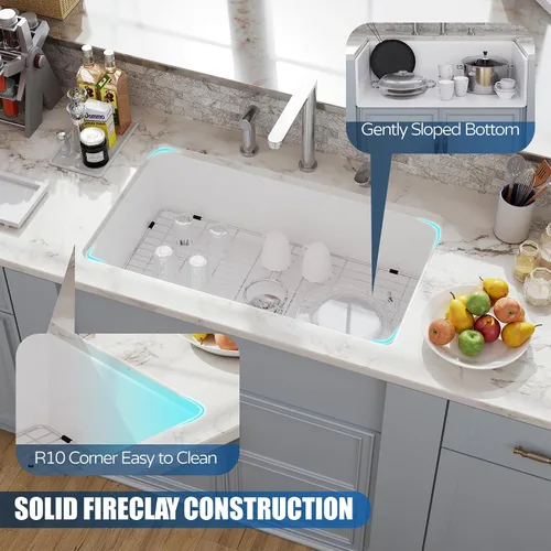 Vista 7 de Fregadero de cocina empotrado blanco de 30 pulgadas, Hugsleek - Fregadero de cocina de montaje superior e inferior de 30x18 pulgadas, fregadero