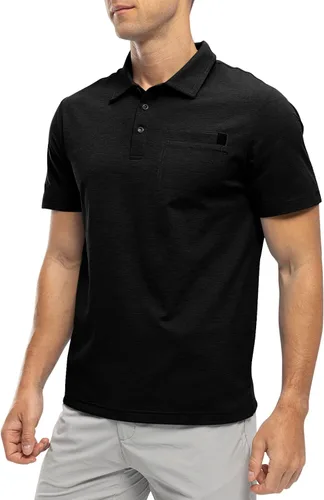 Vista 2 de Rdruko Polo de golf para hombre, manga corta, ajuste seco, cuello con bolsillo, tenis, trabajo, casual