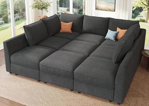 Vista 50 de HONBAY Sofá seccional modular con almacenamiento en forma de L sofá seccional, sofás convertibles para sala de estar - verde