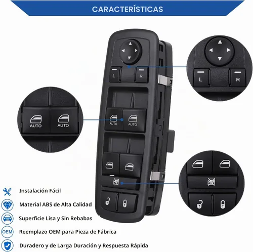 Vista 6 de Interruptor de ventana eléctrica del lado del conductor compatible con Dodge RAM 1500/2500/3500 / 3500 Quad y Crew Cab Pickup, botones automáticos