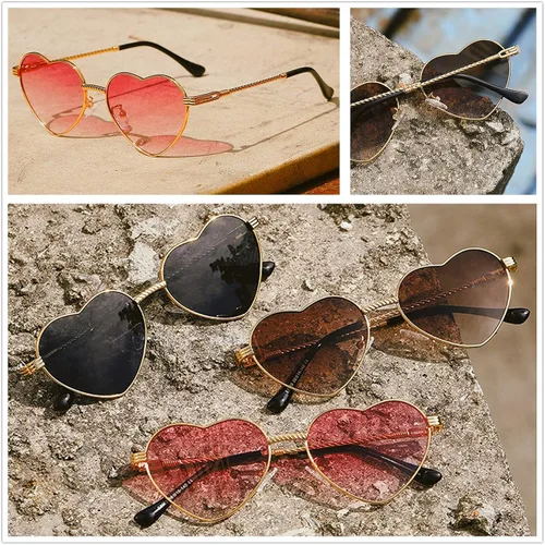 Vista 5 de NIDOVIX Lindos lentes de sol de corazón para mujer marco de metal de moda lentes de protección UV400