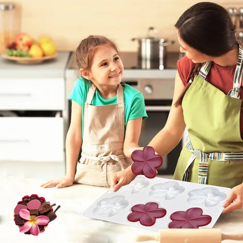 Vista 4 de Frangipani Flowers - Molde de silicona para chocolate, moldes de mousse de plumeria para hornear, 2 paquetes de 12 cavidades de 8.6 x 5.5 x 0.94