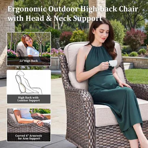 Vista 3 de Sofá de lujo para patio al aire libre, sofá de mimbre resistente para todo tipo de clima, sofá de 3 plazas con asiento profundo y funda extraíble