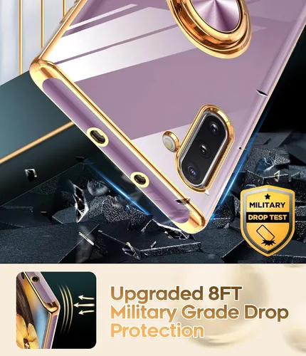 Vista 7 de LeYi Funda para Galaxy Note 10: Soporte de anillo giratorio de 360°, soporte magnético, funda protectora con borde de oro rosa chapado