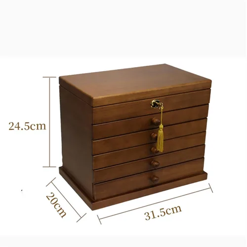 Vista 6 de ACULIP Necklace Organizer Jewelry Boxes for Women, Solid Wood Jewelry Box, Box Lock, Multi-Layer Wind Household Accessories
