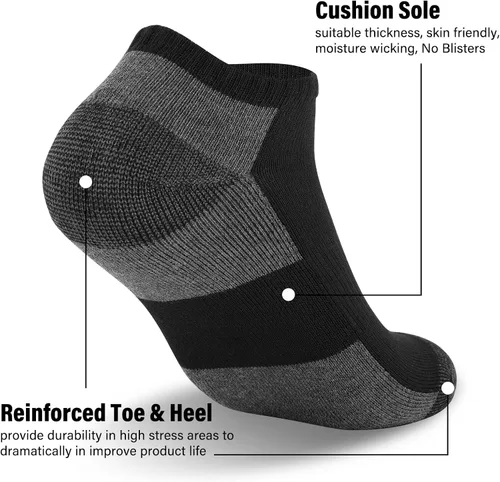 Vista 5 de COOPLUS Paquete de 12 calcetines tobilleros acolchados para hombre, calcetines casuales transpirables de corte bajo (talla de zapato 6-12)