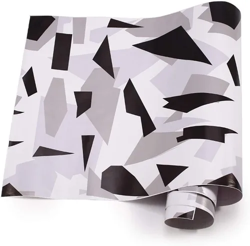 Vista 12 de Queenbox Rollo de vinilo autoadhesivo con estampado de camuflaje de PVC, 19.7 x 39.4 in, color blanco y negro