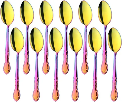 Vista 81 de Cucharas de sopa, cucharas redondas de acero inoxidable para caldo con borde de flor, juego de 12 piezas de acero inoxidable para café, azúcar