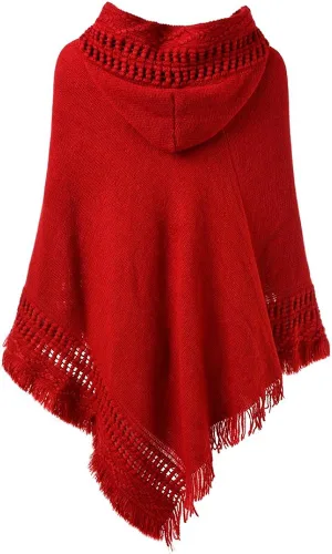 Vista 2 de Capa con capucha Ferand, con flequillo en el dobladillo, patrones de ganchillo para tejer poncho, para mujer.