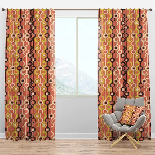 Vista 15 de DesignQ Espirales punteadas retro rojas y blancas - Panel de cortina moderno de mediados de siglo, 52 x 84 pulgadas 19240