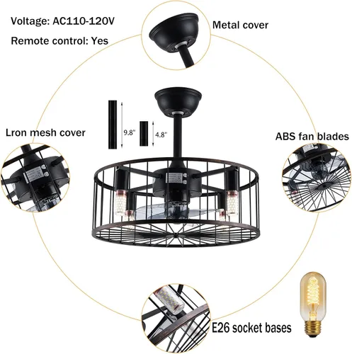 Vista 5 de Ventiladores de techo de 18 pulgadas con luces, moderno ventilador de techo cerrado para interiores con control remoto con opciones