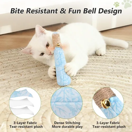 Vista 4 de Paquete de 3 juguetes de hierba gatera para gatos, divertidos juguetes para gatos con cuerda dental y cascabel, juguetes 100% orgánicos de hierba