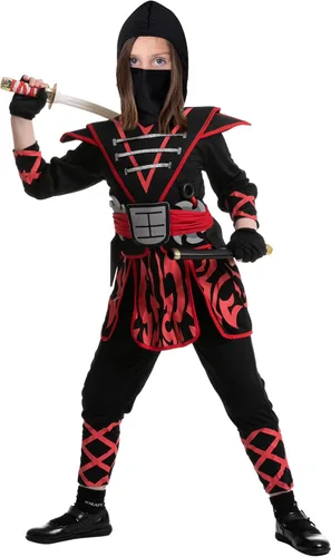 Vista 6 de Spooktacular Creations Disfraz de ninja rojo samurái para fiesta de disfraces de Halloween juego de rol Ninja