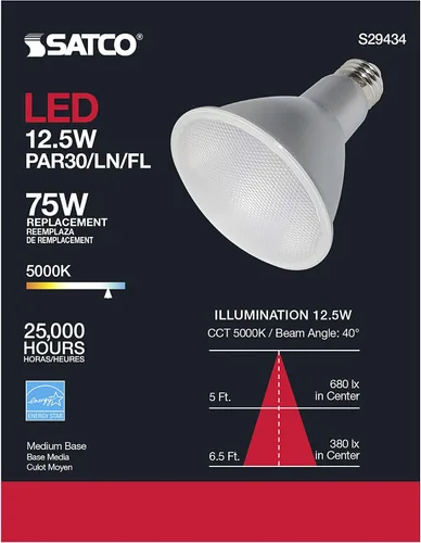 Vista 6 de Satco S29434 PAR30LN LED de 12.5 vatios 5000K paquete de 6 cumplen con California