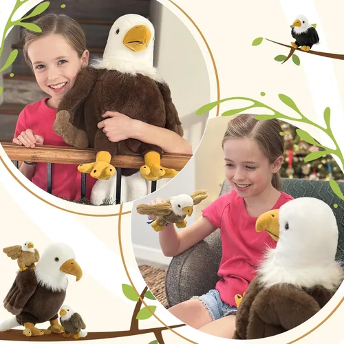 Vista 4 de BENINY - Juego de 4 piezas de peluche de águila calva, 18 pulgadas, mamá águila con 3 bebés