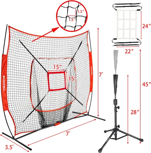 Vista 7 de BaseGoal Red de práctica de sóftbol de béisbol de 7 x 7 pies, respaldo de béisbol, con camiseta de bateo, para golpear lanzar, batear, atrapar