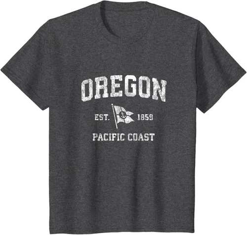 Vista 41 de Oregon Vintage barco ancla bandera diseño de West Coast Retro Tee, hombre S, Arándano