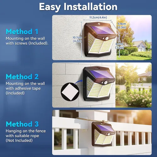 Vista 6 de Claoner - Luces solares con sensor de movimiento [128 LED/4 paquetes], luces para exterior con 3 modos de iluminación con 270° de angulo