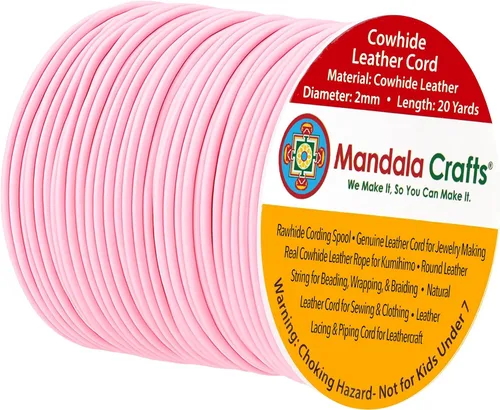 Vista 62 de Mandala Crafts Cordón Redondo de Cuero de Piel de Vaca Genuino Beige para Fabricación de Joyas Kumihimo Carrete de Cuerda de Cuero - Cordón