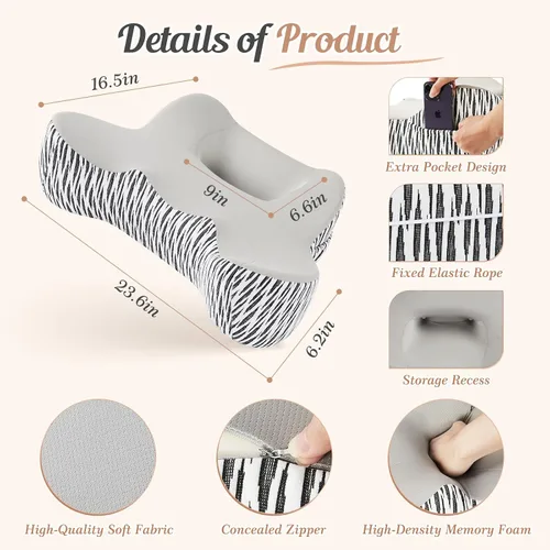 Vista 3 de DONAMA Almohada de lectura para juegos, almohada de escritorio de regazo para laptop, almohada de reposabrazos con bolsillos laterales, almohada
