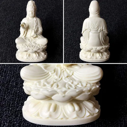 Vista 4 de Kingzhuo Estatua de la diosa china, hermosa estatua de Kuan Yin en loto, 5.1 pulgadas de alto (material de poliresina)