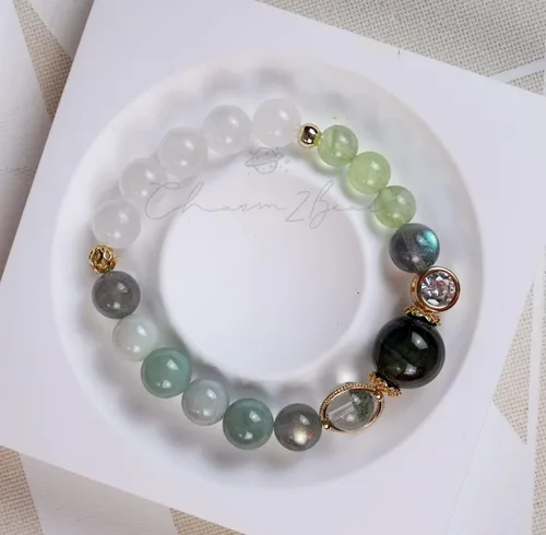 Vista 135 de Precious Gemstone Natural Crystal Healing Bracelet, Rutilated Quartz, Moonstone, Quartz Handmade Original Design Bracelet