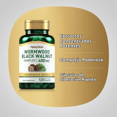Vista 4 de Piping Rock Cápsulas de nogal negro de ajenjo 120 unidades Complejo de extracto de hierbas Suplemento sin OMG, sin gluten