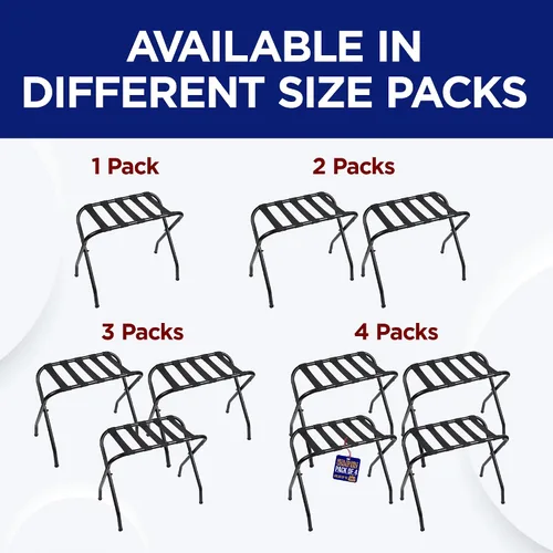 Vista 9 de Lifemaster Portaequipajes de metal – Paquete de 4 soportes plegables, fáciles de montar, ahorro de espacio y elegante marco de acero para maletas