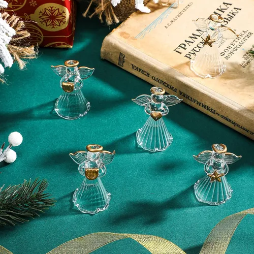 Vista 5 de Jetec 24 Piezas Adornos de Ángeles de Vidrio de Navidad Ángeles Hilados de Vidrio Transparente Mini Adornos Colgantes para Árbol Adornos de Navidad