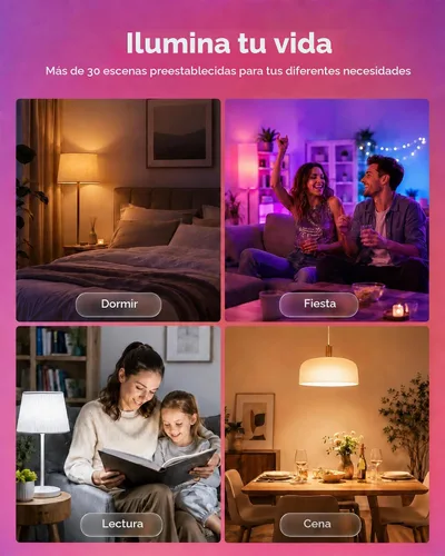 Vista 8 de TJOY Paquete de 4 bombillas inteligentes, Bluetooth WiFi LED funciona