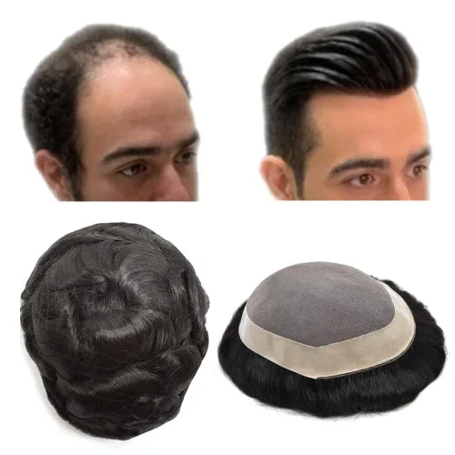 Vista 19 de Toupee - Sistema de cabello para hombre, monofilamento fino duradero, monofilamento europeo de repuesto para hombres, piezas de pelo