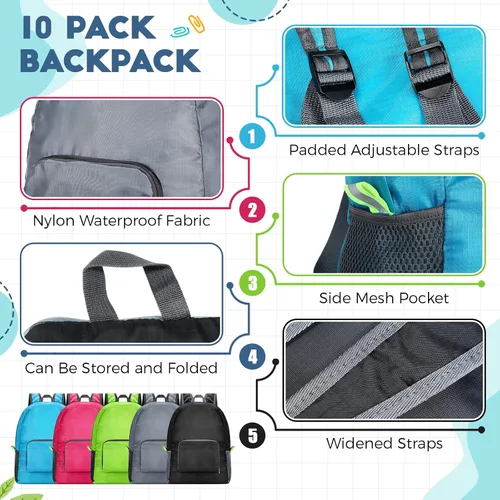 Vista 4 de 10 mochilas a granel de 16.5 pulgadas, ligeras, mochila para estudiantes, escuela, mochila informal para niños y niñas, viajes al aire libre, 5