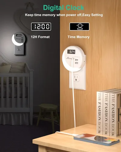 Vista 4 de Alitayee Luz nocturna LED, luces nocturnas enchufables a la pared, luz nocturna inteligente con sensor de luz nocturna con cargador USB C