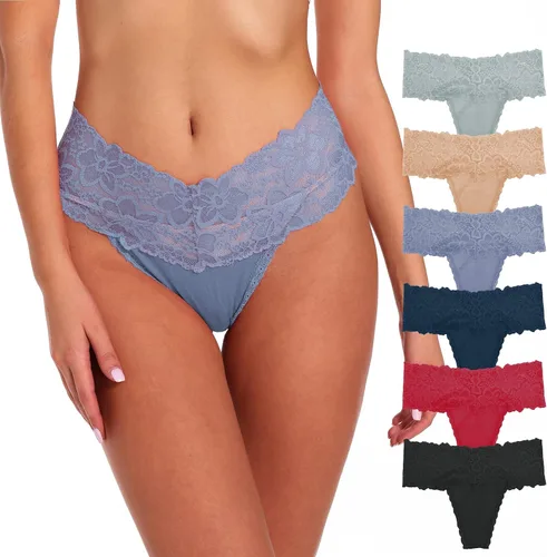 Vista 11 de Tanga de encaje retro de cintura alta para mujer, sin costuras, ropa interior de algodón de talla grande resistant long-lasting lace,tummy-control 1