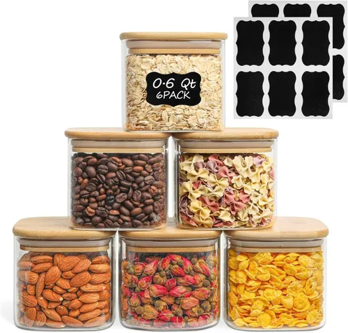 Vista 15 de ComSaf Recipientes de almacenamiento de alimentos con tapas herméticas, juego de 6, recipiente de vidrio transparente con tapa de sellado