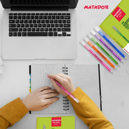 Vista 2 de Matador - Bolígrafo para diario – Bolígrafos de tinta negra fina de cuerpo de goma de colores surtidos – Suministros de escritura para la escuela