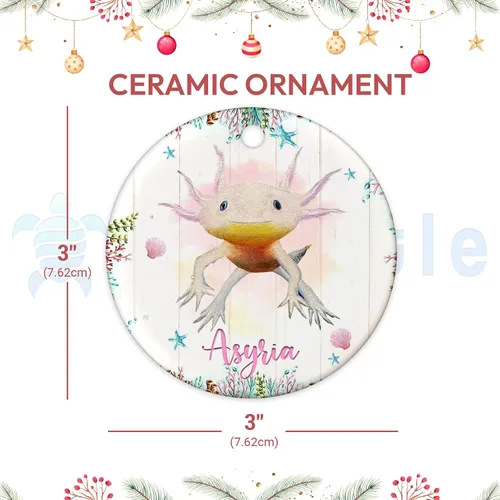 Vista 4 de Hyturtle Adorno de Navidad personalizado para los amantes de los ajolotes – Just A Girl Who Loves Axolotls Adorno de cerámica con nombre