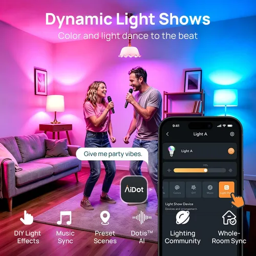 Vista 2 de Linkind Bombillas inteligentes WiFi, bombilla de luz Alexa que funciona con Alexa, Google Home, bombilla RGBTW de cambio de color de 16 millones