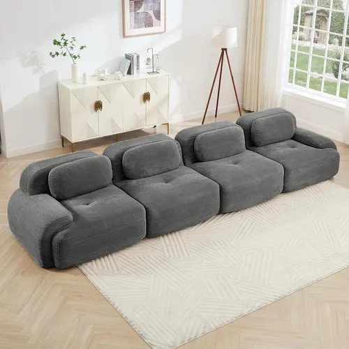Vista 44 de Sofá moderno comprimido sin armazón de 116", sofás seccionales de 3 plazas para sala de estar, sofá seccional modular de pana verde nube, espuma