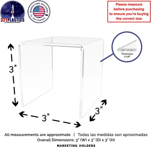 Vista 6 de Marketing Holders Plataforma elevadora de acrílico transparente Pantalla cuadrada de 3 pulgadas de ancho de 3 lados Encimería Escaparate