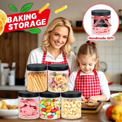 Vista 11 de sietpoek 48 PIEZAS Tarros de Plástico de 8 OZ con Tapas de Rosca, Etiquetas Recipientes Redondos Vacíos Rellenables de Slime para Almacenar