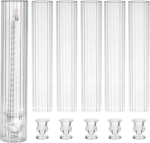 Vista 14 de CHILL RECIPE Portavelas Hurricane de Cristal Transparente Cilíndricos de 12 pulgadas de Alto, Tubo de Chimenea, Portavelas de Cristal Cónico Floral