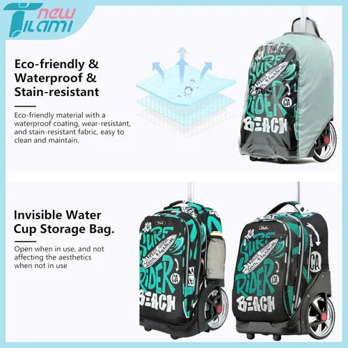 Vista 67 de NEW TILAMI Mochila con ruedas de 19 pulgadas con bolsa de almuerzo para niñas y niños, mochila para laptop con ruedas, bolsa de mano duradera