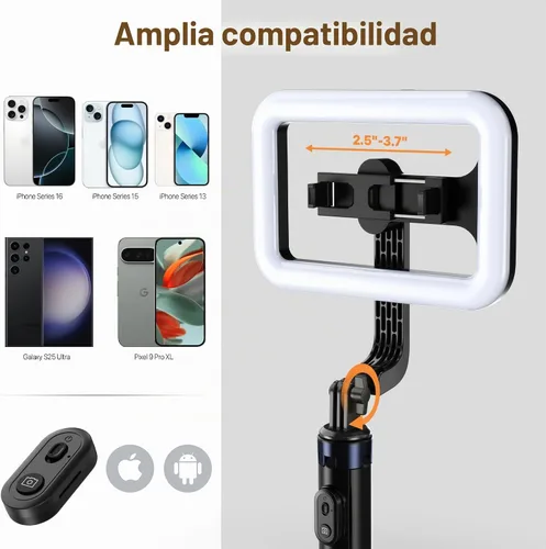 Vista 3 de M MYBAT PRO Luz selfie de 9 pulgadas para exteriores – Soporte de trípode extensible de 72 pulgadas con base de 4 patas, luces LED regulables