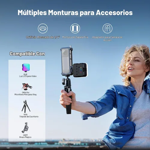 Vista 6 de NEEWER Jaula de cámara para Insta 360 X4, funda protectora compatible con Insta360 X 4, plataforma de video de aleación de aluminio de liberación