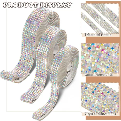 Vista 8 de 3 rollos de 3 yardas de cinta autoadhesiva de diamantes de imitación de cristal para manualidades, ropa, decoración de automóviles y regalos