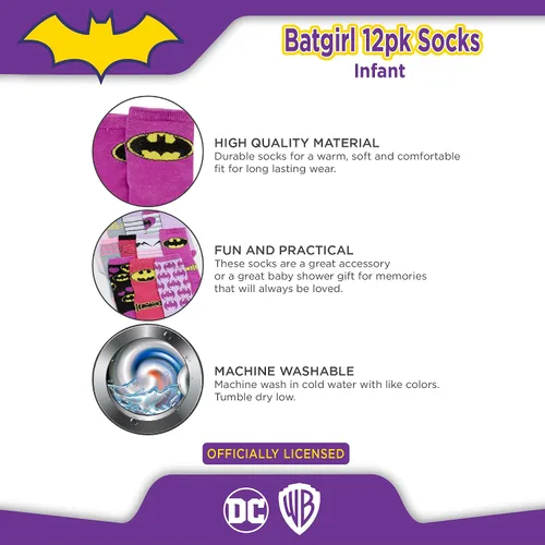 Vista 4 de DC Comics Baby Boys and Girls Socks - 12 Pack Batman, Wonder Woman, Superman, Justice League, Super Girl Socks (0-24M)